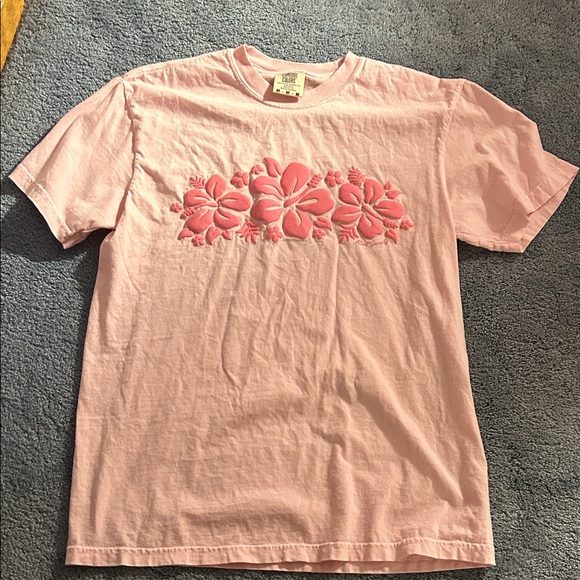 Comfort Colors Light Pink Tee with Floral Embroidery - Picture 1 of 3